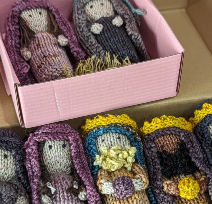 Hand-knit three wise men figures